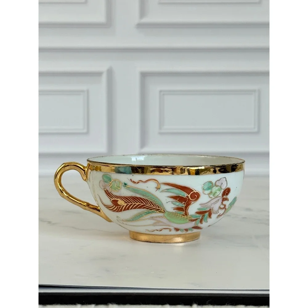 VTG Asian DragonWare and Phoenix 22K Gilded Teacup and Saucer